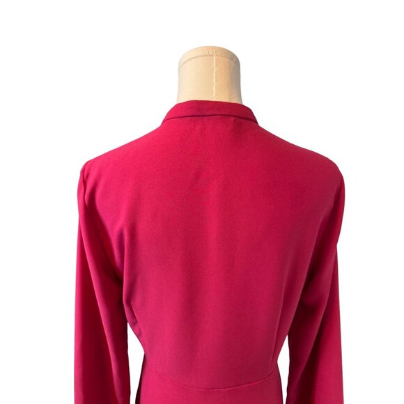 NWOT ZARA M Vintage-Inspired Fuchsia Dress Button Front & Long Sleeves - Picture 10 of 13